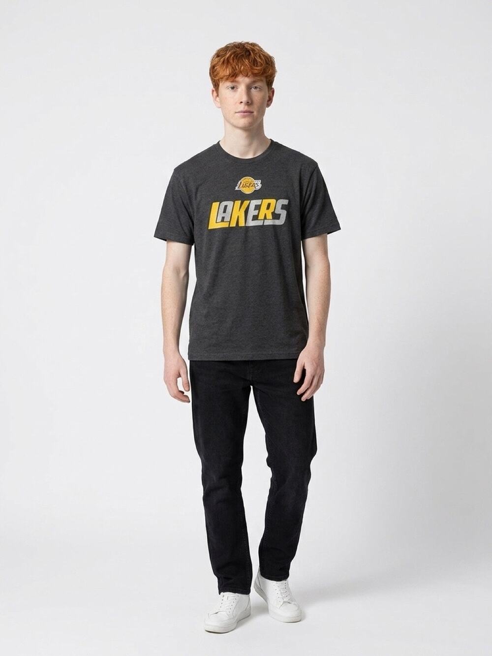 NBA Lakers Wordmark Graphic Tee Gray Cotton Blend Men’s Large